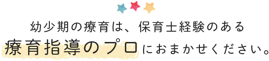 幼少期の療育は、保育士経験のある療育指導のプロにおまかせください。